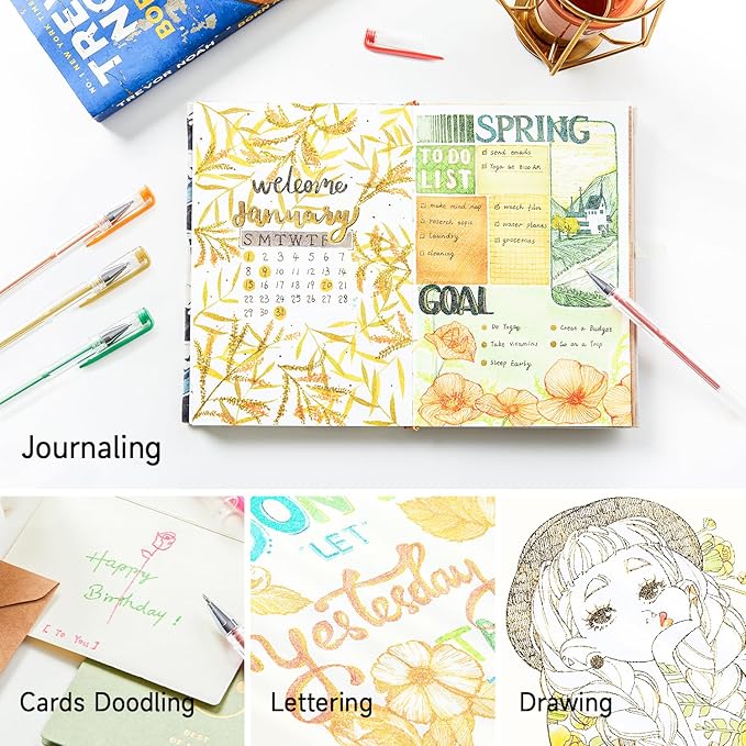 Shuttle Art 50 Pack Metallic Gel Pens, 25 Metallic Gel Pens Set with 25 Refills Perfect for Adult Coloring Books Doodling Drawing Art Markers