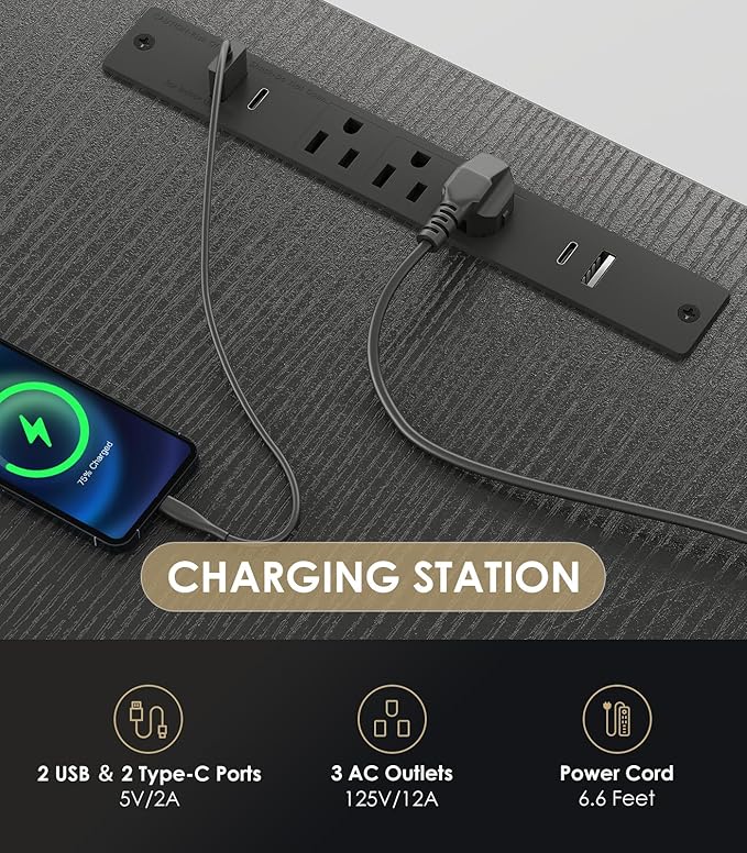 OffiGo Electric Standing Desk with 3-Piece Board, 71 Inch Height Adjustable Large Desk with Power Outlets, Sit Stand Table, Writing Computer Desk for Home, Office, Workstation, Black