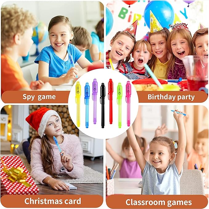 8Pcs Invisible Ink Pen Set with UV Light, Mini Notepads & Favor Bags, Magic Pen Disappearing Ink, Spy Pens for Kids, Fun Party Favors for Kids 8-12, Detective & Escape Room Themes