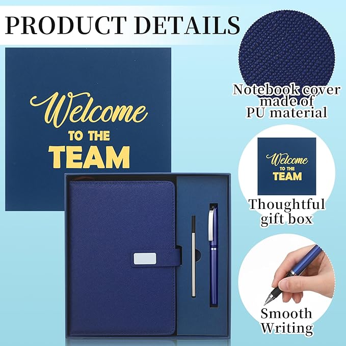 SaieGlossy New Employee Welcome to The Team Gift Sets Notebook and Pen Welcome to The Team Box Employee Appreciation Gift Sets for New Office Worker(Blue)