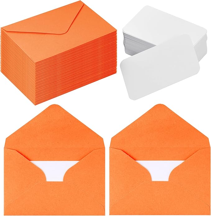 jiebor 100 Sets Small Envelopes with Small Blank Gift Business Card Wedding Invitation Pocket Envelopes for Graduations Wedding Shower Holiday 4.37 x 2.91 Inch Orange