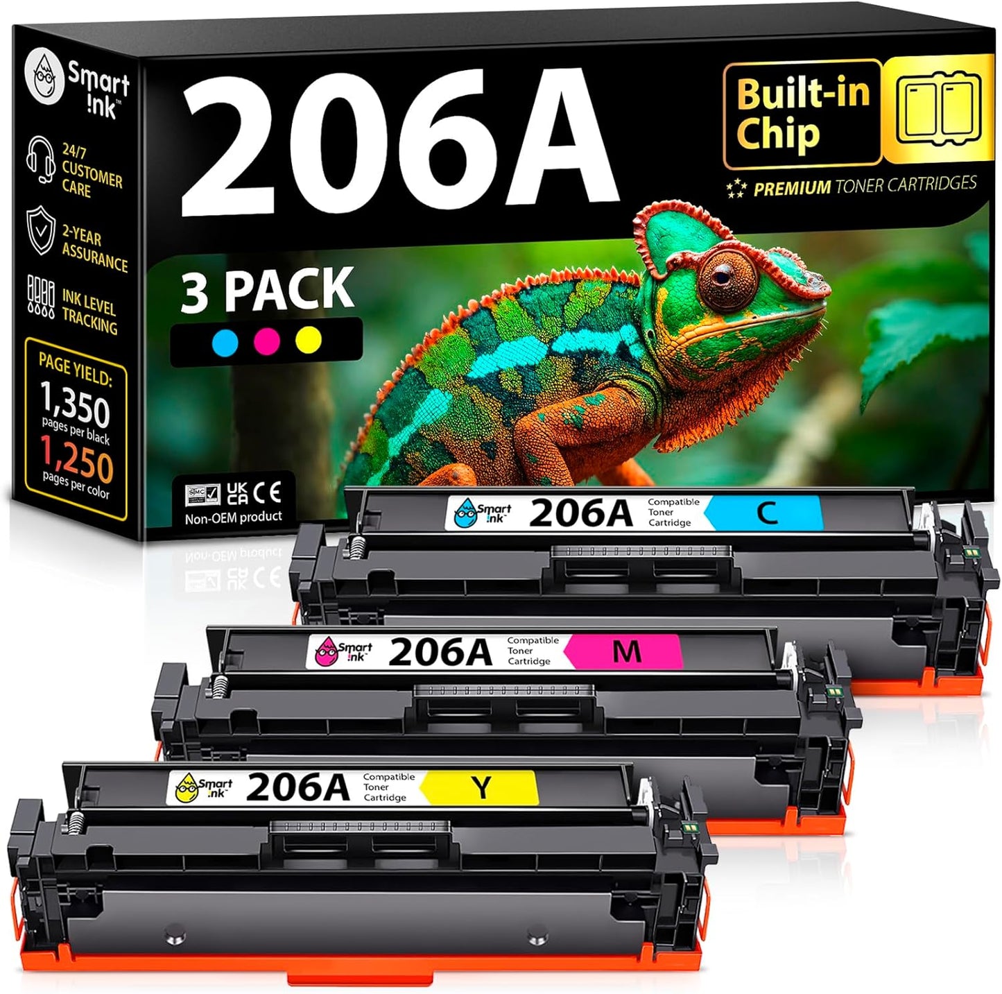 Smart Ink Compatible 206A Toner Cartridge Replacement for HP 206A Toner Cartridges (3 Color Combo Pack) 206X with Chip to use with Color Laserjet Pro MFP M283fdw M283cdw Laserjet Pro M255dw M255nw