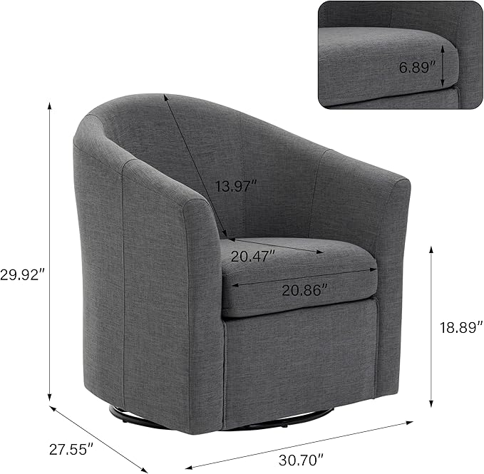 UIXE 360° Swivel Barrel Accent Chairs Set of 2, Modern Round Arm Chair Upholstered Club Armchair, Single Sofa Seating in Fabric for Living Room, Bedroom (Dark Grey)