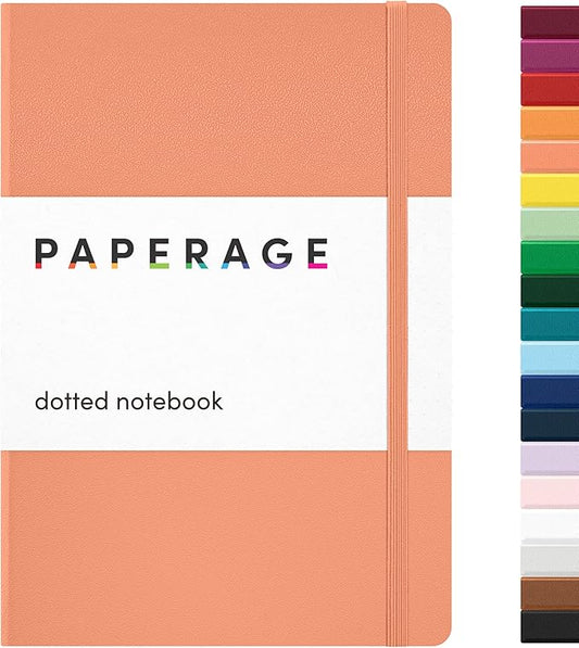 PAPERAGE Dotted Journal Notebook, (Coral), 160 Pages, Medium 5.6 in x 8 in - 100 GSM Thick Paper – Hardcover Journaling Notebook for Work, School & Bullet Journaling