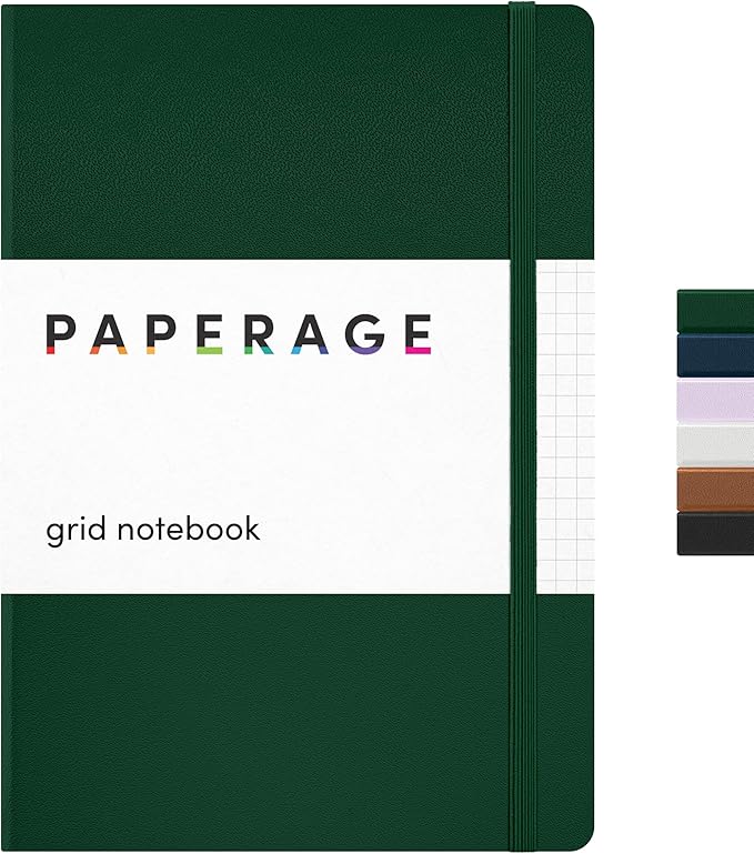 PAPERAGE Graph Paper Journal Notebook, (Dark Green), 160 Pages, Medium 5.6 in x 8 in - 100 GSM Thick Paper – Hardcover Grid Notebook for Work or School
