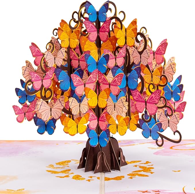 Paper Love Butterfly Tree 3D Pop Up Card, Gift for Birthday, Wedding, Anniversary, Mothers Day, Thank You, Get Well, All Occasion or Just Because - 5" x 7" Cover - Includes Envelope and Note Tag