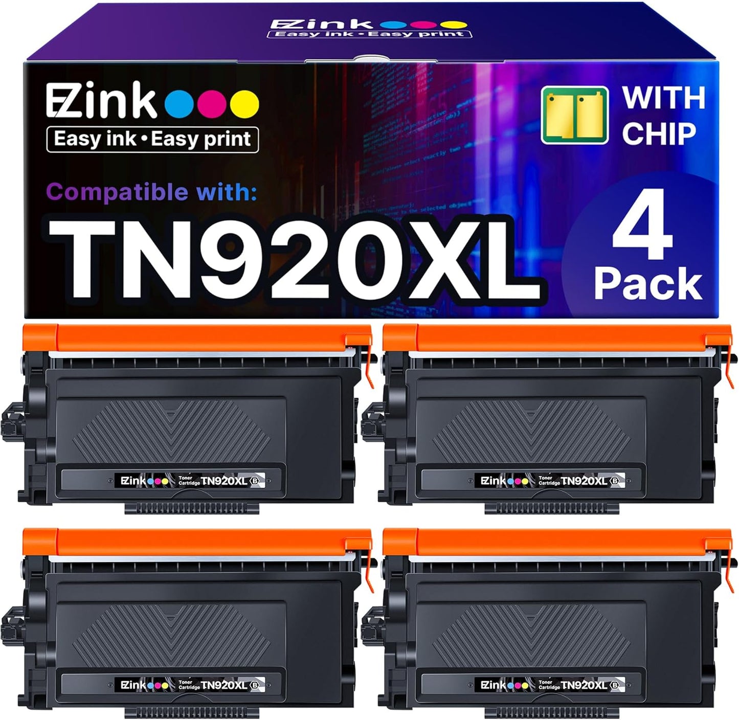 E-Z Ink TN920XL TN920 Toner Cartridge HL-L6210DW: Compatible for Brother TN-920XL TN-920 High Yield to Use with HL-L6210DW HL-L5210DW HL-L6210DWT HL-L5210DN HL-L5210DWT Printer (4 Black, with Chip)