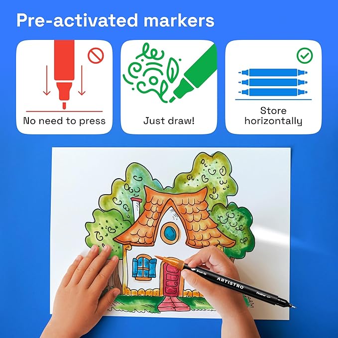 ARTISTRO 72 Brush Marker Pens Coloring Markers for Adults Brush Tip & 0.4mm Fineliner Pens Coloring Markers No Bleeding