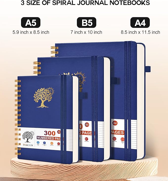 Large Spiral Notebook Journal for Women Men - 300 Numbered Lined Pages, College Ruled,B5 Hardcover Spiral Bound Notebook for School, Work, Note Taking, Writing, Leather Spiral Journal 7"x10"