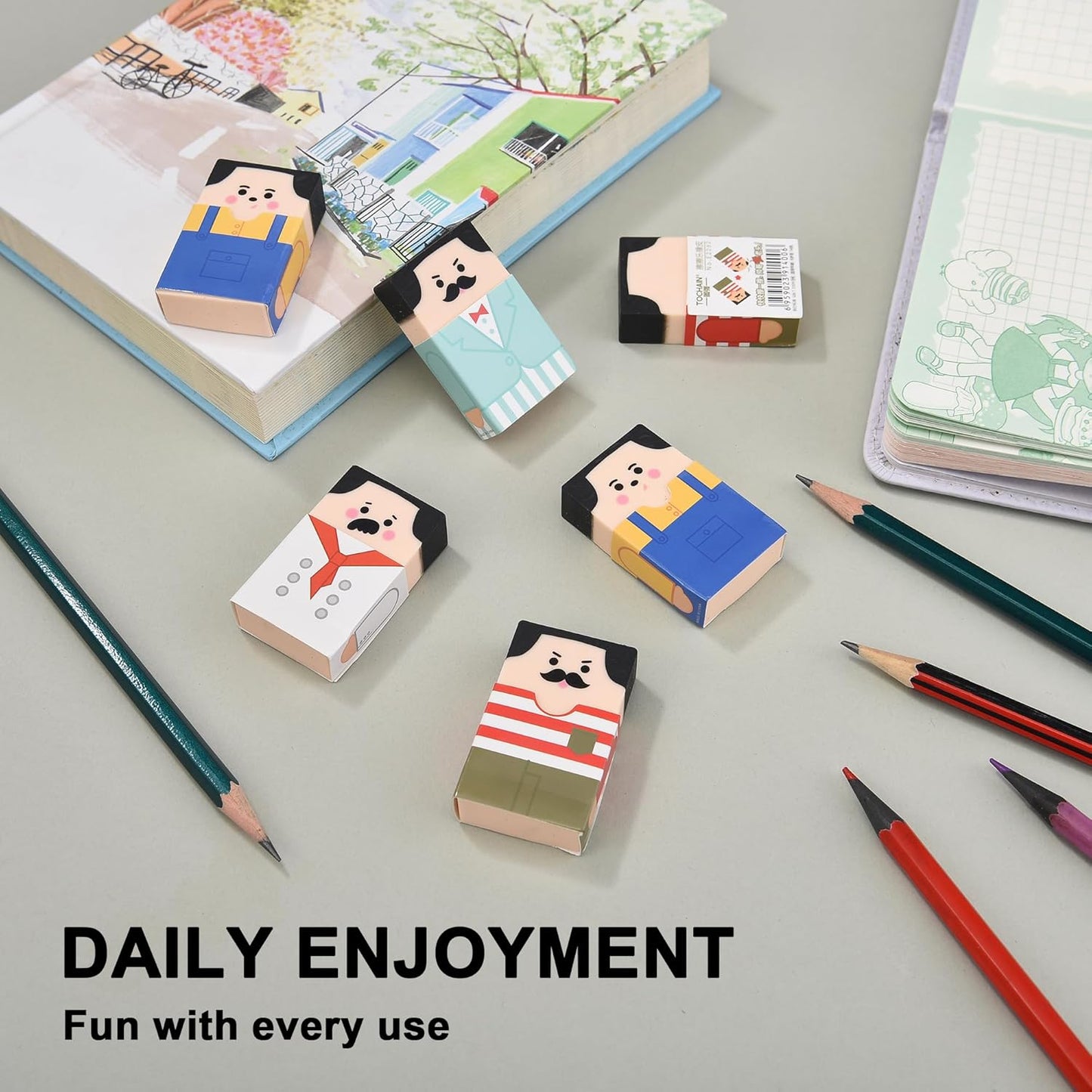 8Pcs Bald Guy Erasers, Erasers That Go Bald, Rub Get Bald Head Erasers, Fun Balding Man Erasers for School Classroom Rewards Party Favors