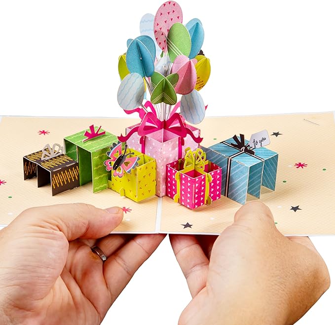 Paper Love 3D Birthday Pop Up Card, Birthday Party, For Adults and Kids - 5" x 7" Cover - Includes Envelope and Note Tag