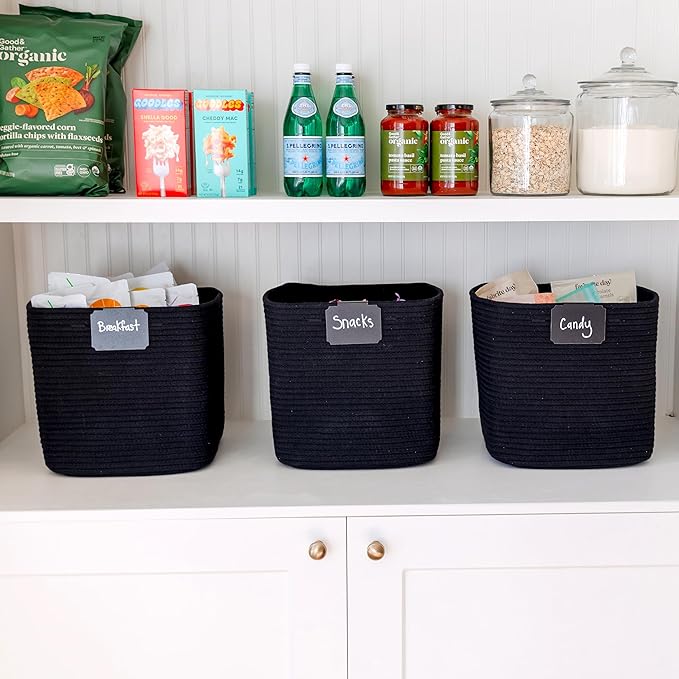 NaturalCozy Storage Cubes 11 Inch Cotton Rope Woven Baskets for Organizing, 3-Pack | Cube Storage Bin | Square Storage Baskets for Shelves Organizer, Classroom, Kids Toy Bins, Closet, Baby Nursery