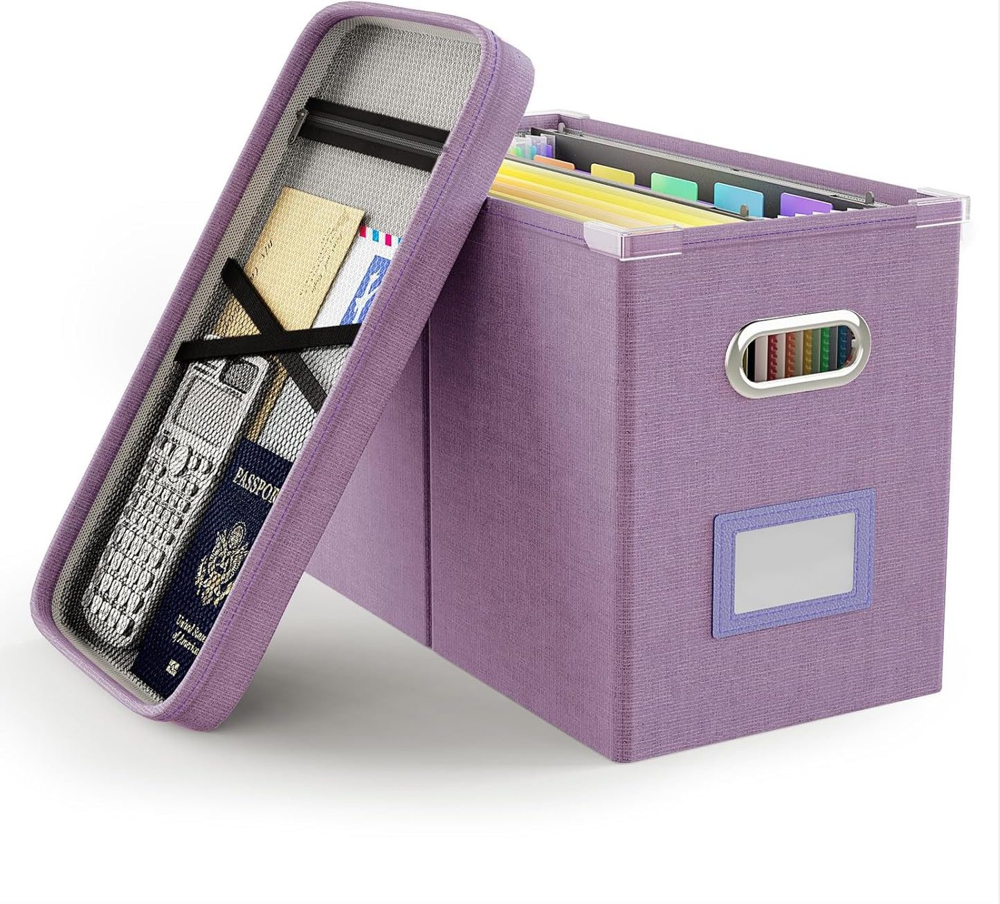 Oterri File Organizer with Lid, Hanging Filing Box with Mesh Pocket, Document Organizer for Letter Files, Portable Storage Box for Office & Home (1 PCS, Taro Purple)