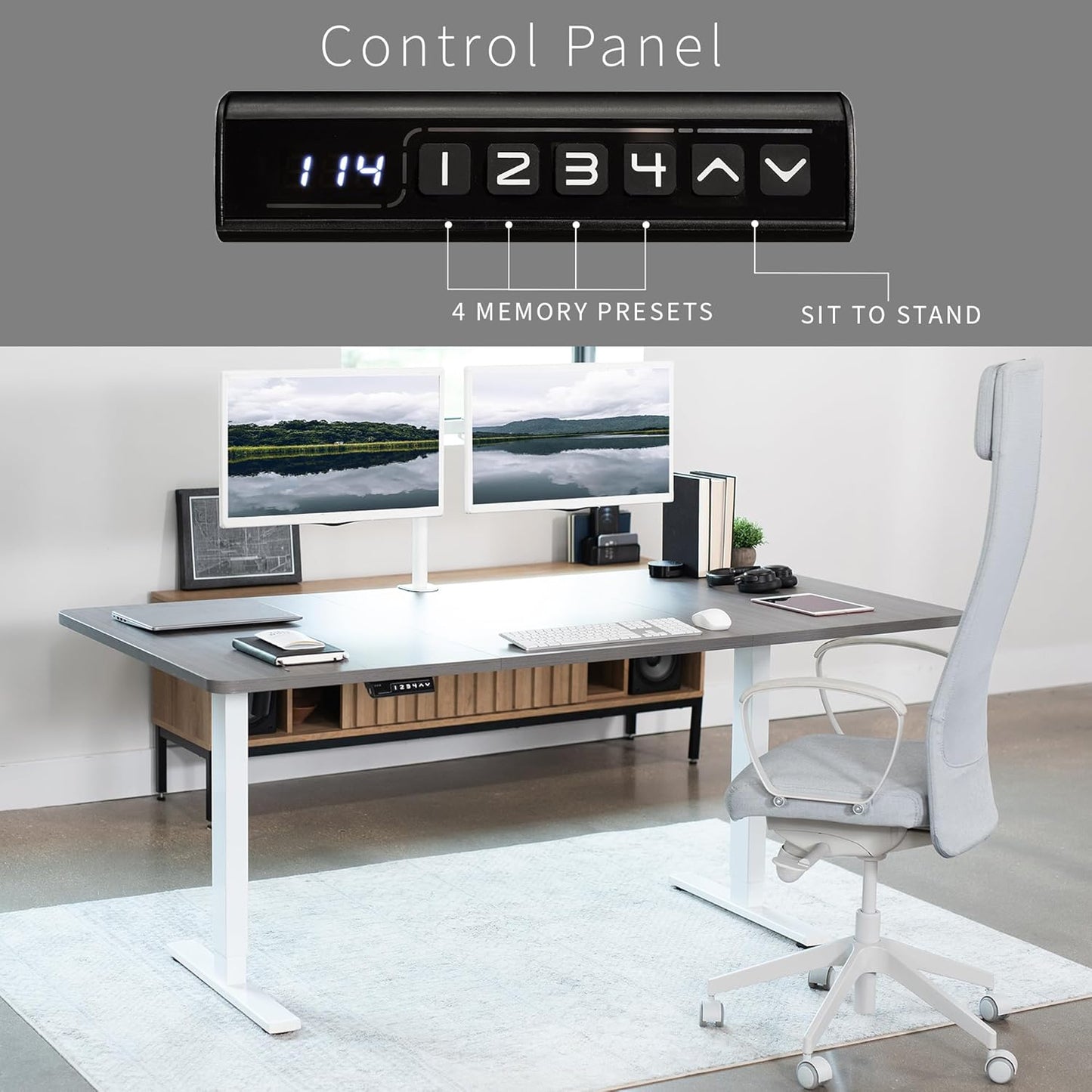 VIVO Electric 71 x 36 in Standing Desk, Memory Height Adjustment, 1B Series, Dark Gray Top White Frame, DESK-KIT-1W7G-36