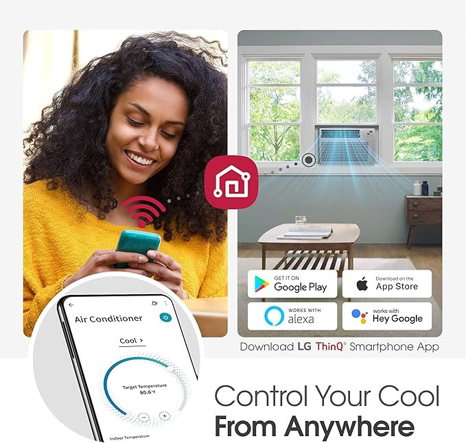 LG 12,000 BTU Smart Window Air Conditioner, 115V, AC Window Unit for Rooms up to 550 Sq. Ft., Perfect for Kitchen or Living Room, Phone & Voice Control, Works with LG ThinQ, Amazon Alexa, Hey Google