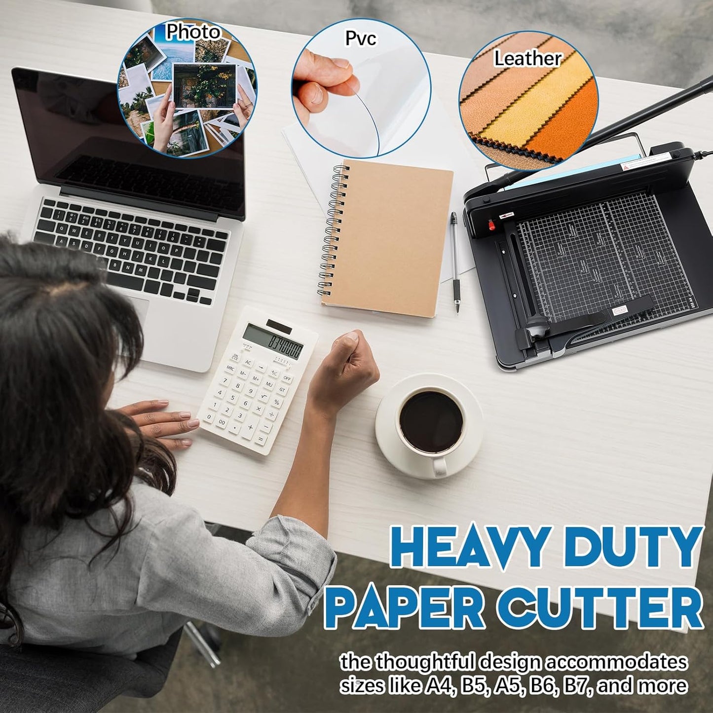 12 Inch A4 Guillotine Paper Cutter Heavy Duty Paper Cutter 400 Sheet Capacity Stack Cards Trimmer Steel Slicer with Metal Base for Cards Leather Office Home School (Black)