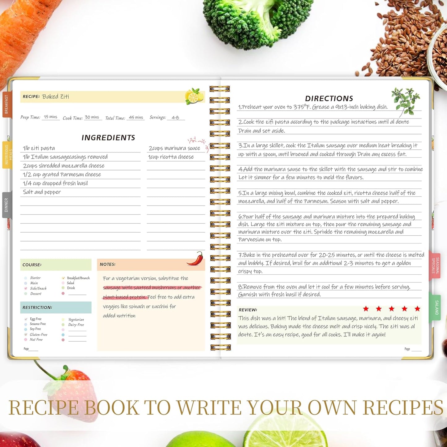 Blank Recipe Book to Write in Your Own Recipes, Blank Cookbook with 175 Pages for Family Cooking Lover, Recipe Notebook with Tab Sticker Sheets, Recipe Journal, Hardcover, 7.5" x 9.5"