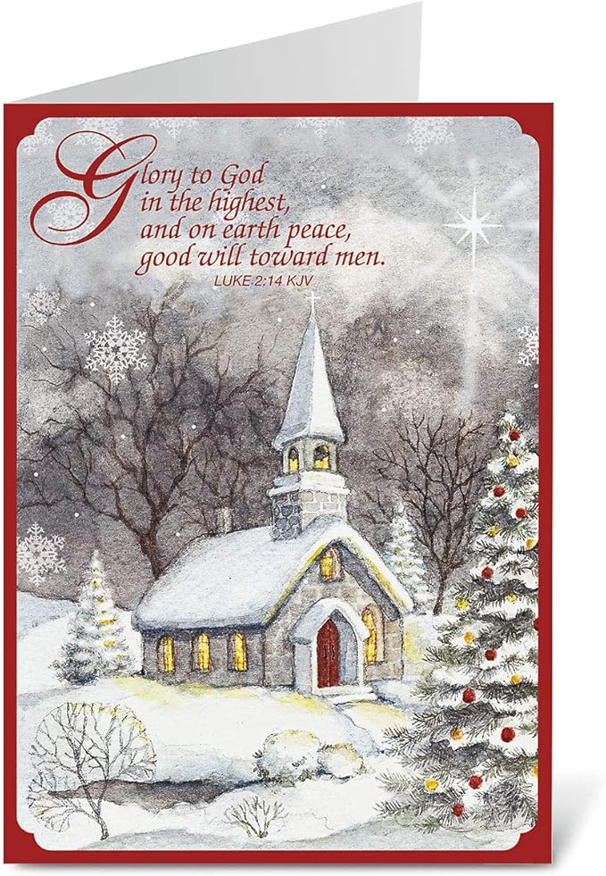 Current Snowy Church Personalized Religious Christmas Cards with Envelopes - Set of 18 Large 5 x 7-Inch Folded Cards, Faith Holiday Card Value Pack, Add Names or Text