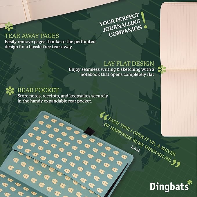 Dingbats* Wildlife Lined Writing Journal Notebook A5 - Vegan Leather Softcover - Ideal for Work, Travel - Pocket, Elastic Closure, & Bookmark
