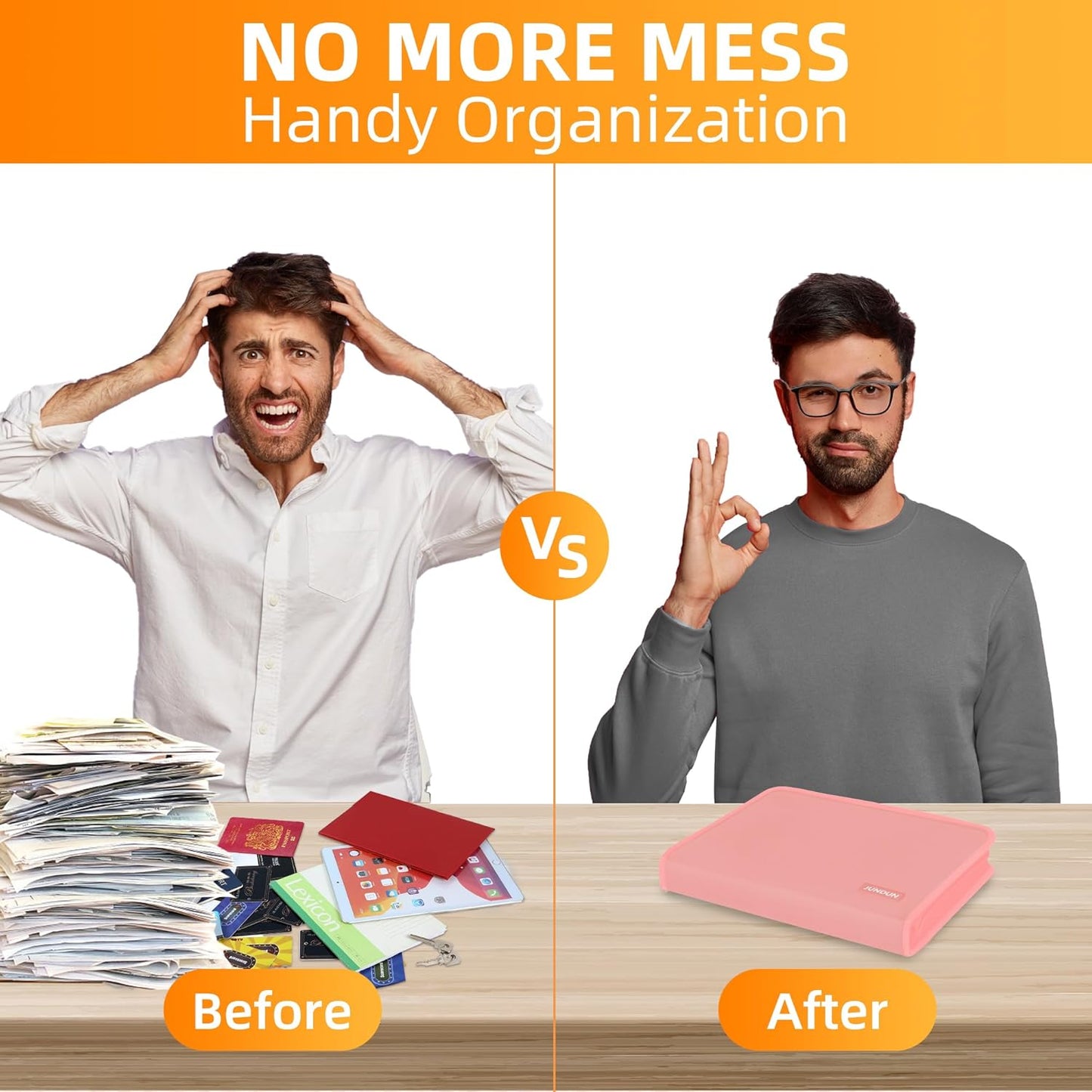 JUNDUN Accordion File Organizer - 12 Pocket Expanding File Folder with Zipper & Labels - Fireproof File Folder Organizer with Multi-Pockets,Document Organizer for Letter A4 Files and More (Pink)