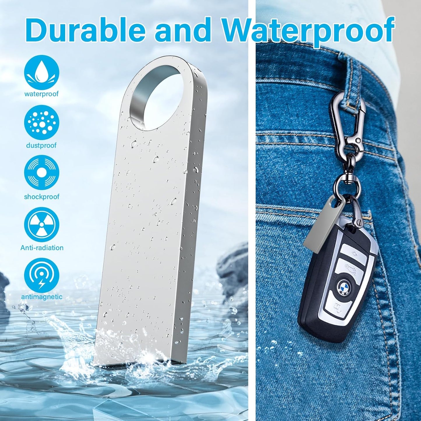 ABLAZE Custom Flash Drive 256MB 10 Pack, Personalized USB with Your Logo Metal Thumb Drives USB 2.0 Memory Stick Pendrive (Sliver)