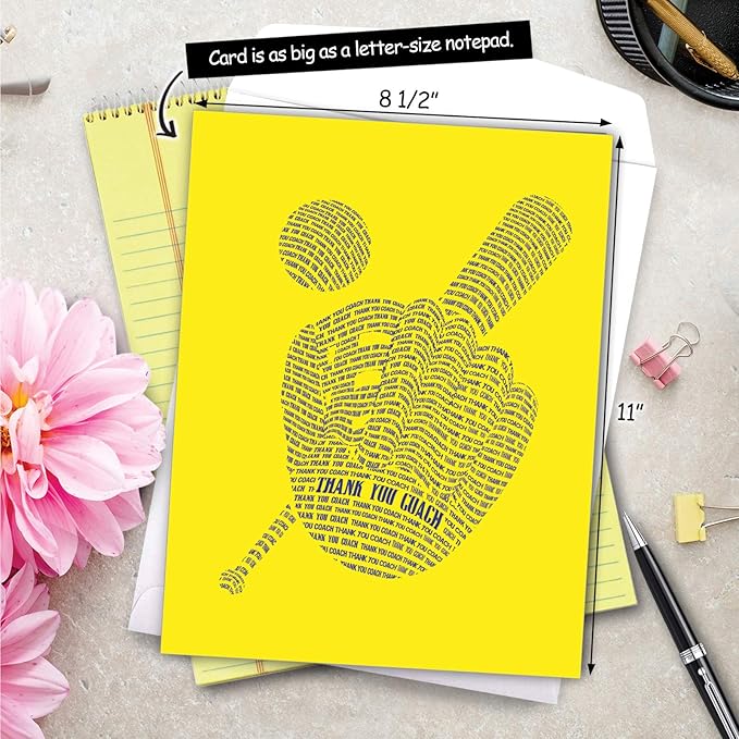 NobleWorks - 1 Jumbo School Coach Teacher Thank You Greeting Card From US with Envelope (8.5 x 11 Inch) Teams Sports and Student Athlete Gratitude Appreciation Notecard - Baseball Mitt J3124TYG-US