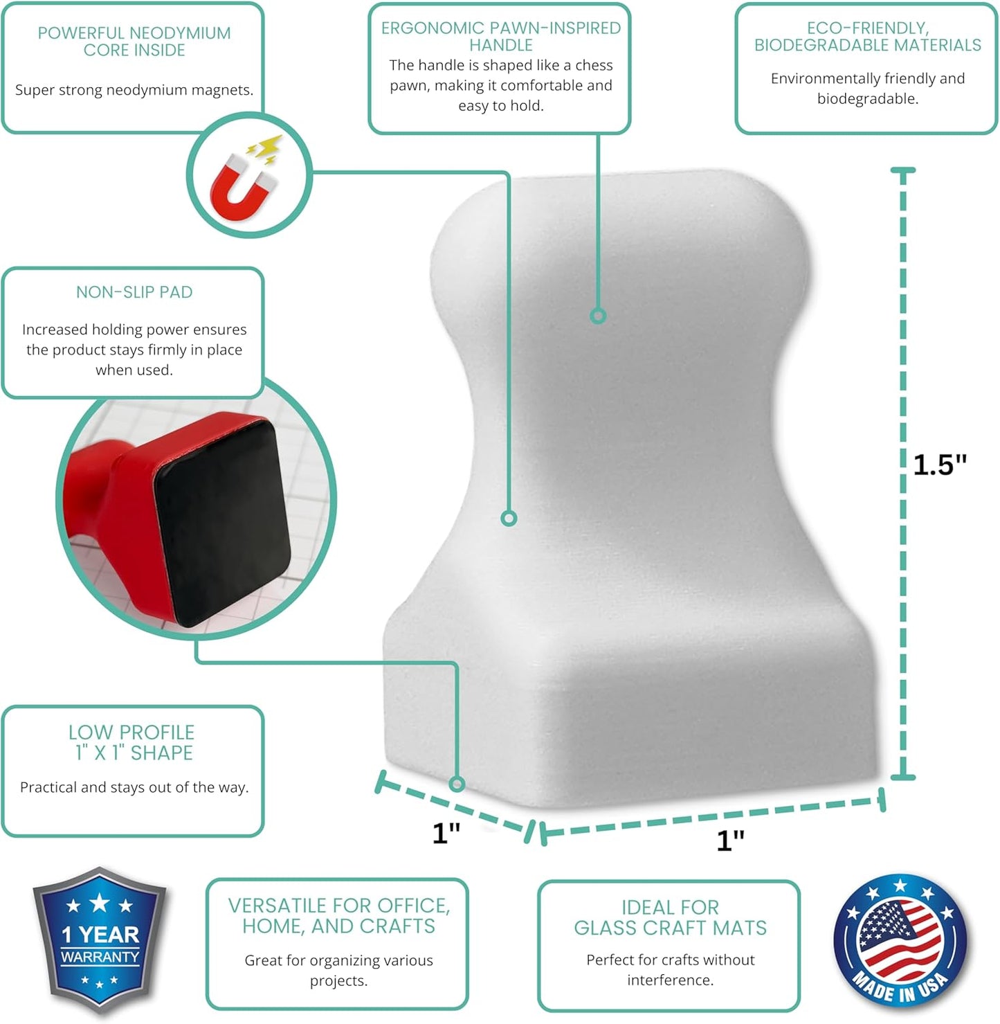 Glassboard Studio MiniPawn Magnet - Strong Neodymium Rare Earth Magnets for Fridge, Whiteboard, Locker & Magnetic Glassboards - Ideal for Crafting & Office Use - Strong Fridge Magnets (Snow White, 12)