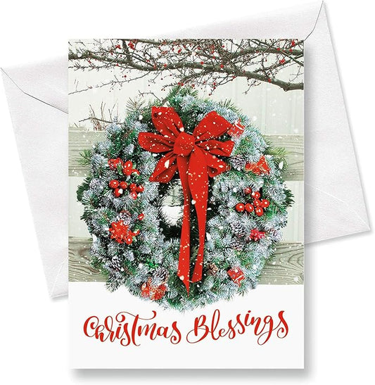 Current Wreath in Snow Religious Christmas Cards with Envelopes - Set of 18 Large 5 x 7-Inch Folded Cards, Faith Holiday Greeting Card Value Pack