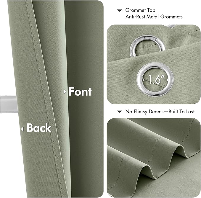 MIULEE Sage Green Blackout Curtains - Thermal Insulated Bedroom Curtains Room Darkening Drapes for Living Room Kitchen Grommet Top Light Blocking Window Treatment, 40 x 54 Inches Long, 2 Panels