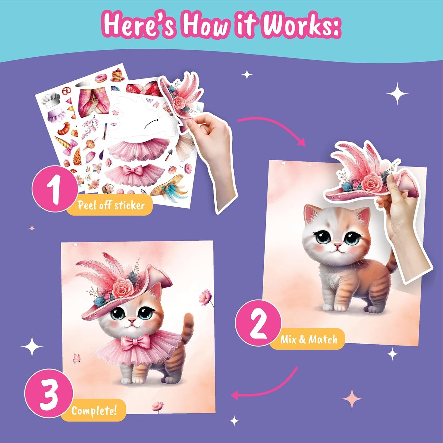 Sticker Dress Up Kitten - Kids Activity Book Learn Fashion Design for Kitten with Guides and 270+ Reusable Stickers. Gift for Girls Ages 5,6,7,8