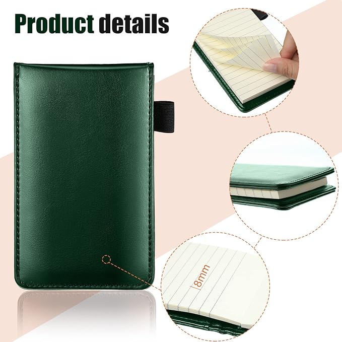 Outus 10 Pcs Pocket Notebook with Pen Set Included Mini Pocket Notepad Holder with 50 Lined Sheets, Metal Pen, 8 Pcs 3 x 5 Inch Memo Book Refills, 30 Lined Paper Per Note Pad (Green)