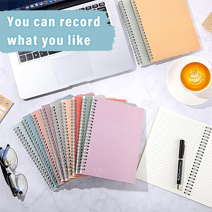 Fuutreo 24 Pcs Spiral Notebook for Work A5 8.3 x 5.7 Inch College Ruled Spiral Journal Notebook Kraft Cover, 12 Color, 60 Sheets, 120 Pages for Office School Supplies(Vintage Color)