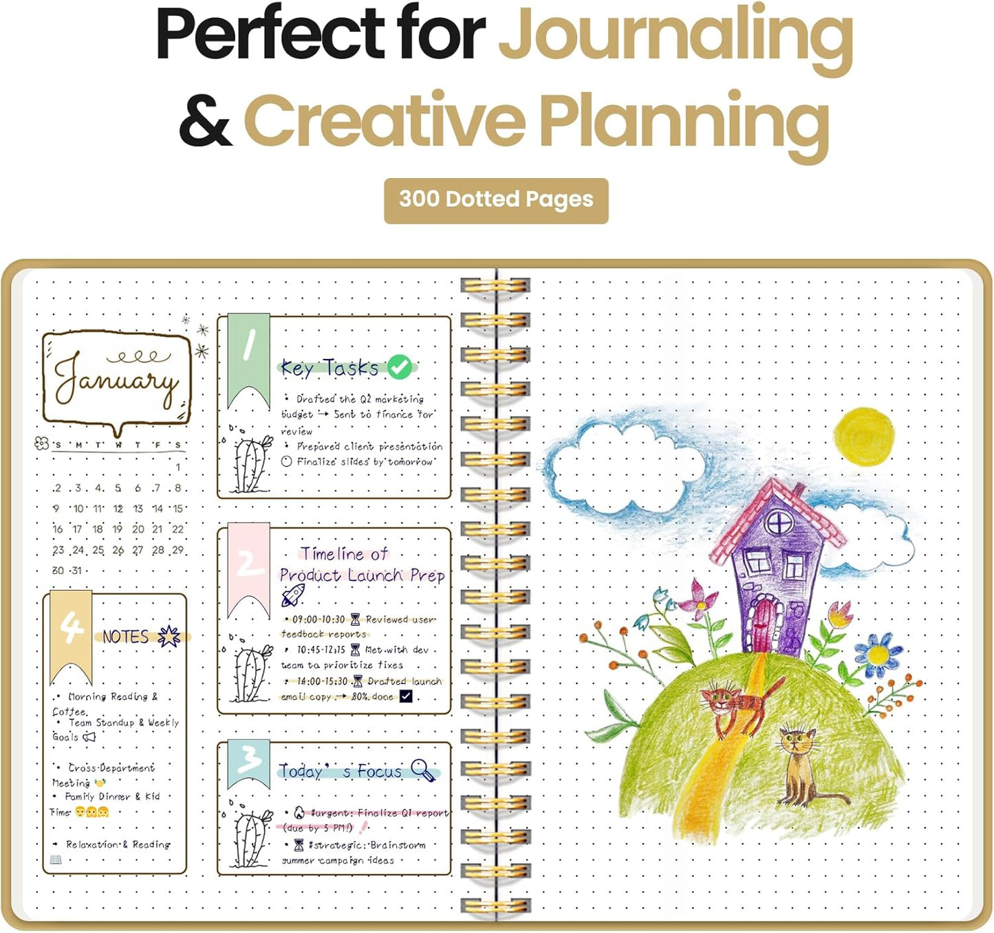 Spiral Dotted Notebook Journal for Work, 300 Pages, Thick B5 (7.1"x10") Bullet Dotted Journal for Women & Writing, Hardcover Notebook for Note Taking, Perfect for Work School Note Taking Business, Grey Beige