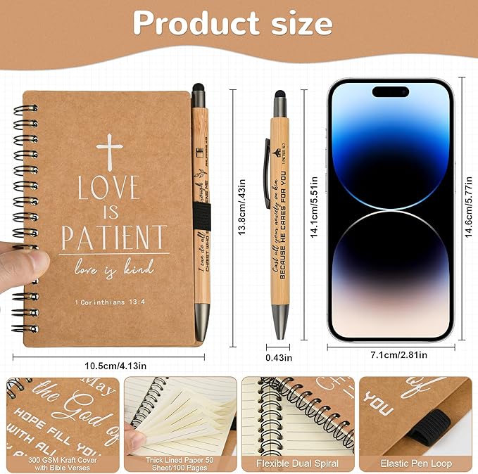INSADA Christian Prayer Journal Spiral Notebooks Bulk with Pens - Small Notepads (4.13”x5.43”) - Easter Gifts for Women men,Church Members & Bible Study Groups (30 sets Brown)