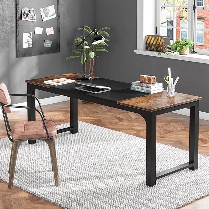 Tribesigns 63” Executive Desk, Large Office Computer Desk with Thicken Frame, Modern Simple Workstation Business Furniture for Home Office, Rustic Brown/Black, 63'' W x 23.6'' D
