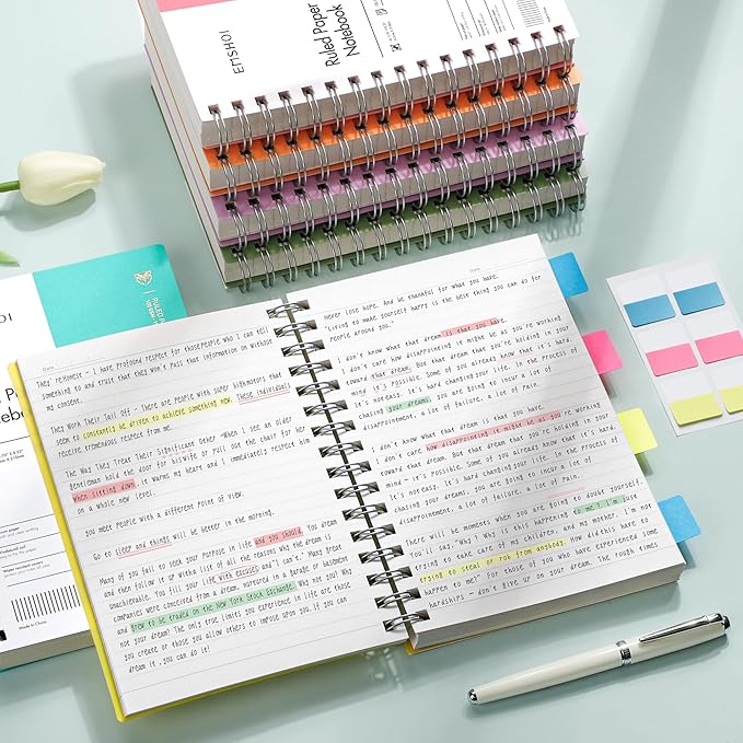 EMSHOI A5 Spiral Notebook College Ruled Lined Journal, Small 5.7" X 8.22", 300 Pages/150 Sheets, 100gsm Thick Paper, Waterproof Hardcover, for Office School Women Men Work Writing Notes-Yellow