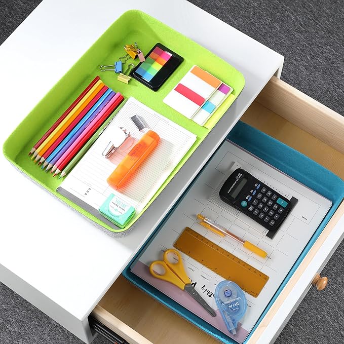 Welaxy 2-Piece Office Desk Drawer Organizer Tray Letter-Size documents A4 Paper Book File Folder Holder Storage Bins (Green + Turquoise)