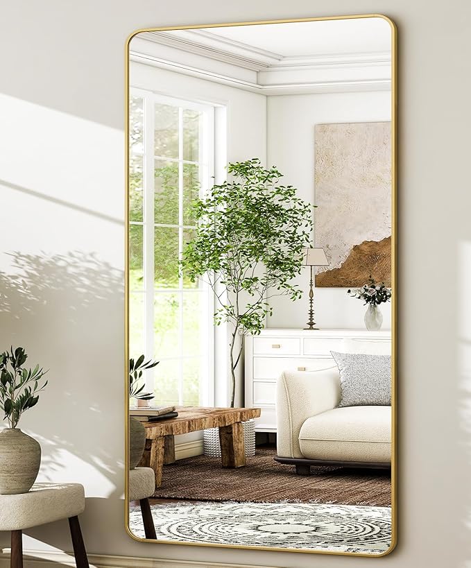 HARRITPURE 80x40 inch Oversized Full Length Mirror Aluminum Frame Floor Mirror Rectangular Full Body Mirror with Stand for Living Room,Bedroom,Cloakroom,Gold