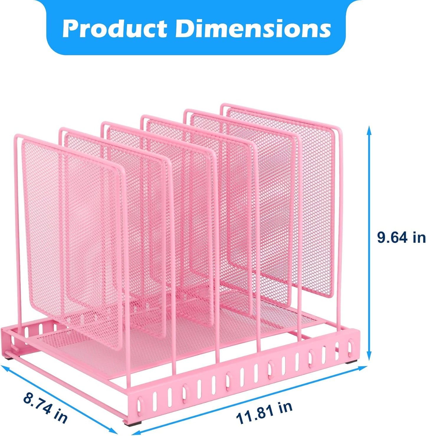 EASEPRES 5 Section Vertical Metal Mesh Desk File Organizer, Spacing Adjustable Upright Desktop Paper Mail Document Magazine Sorter Folder Holder for Workspace Office School Home, Pink