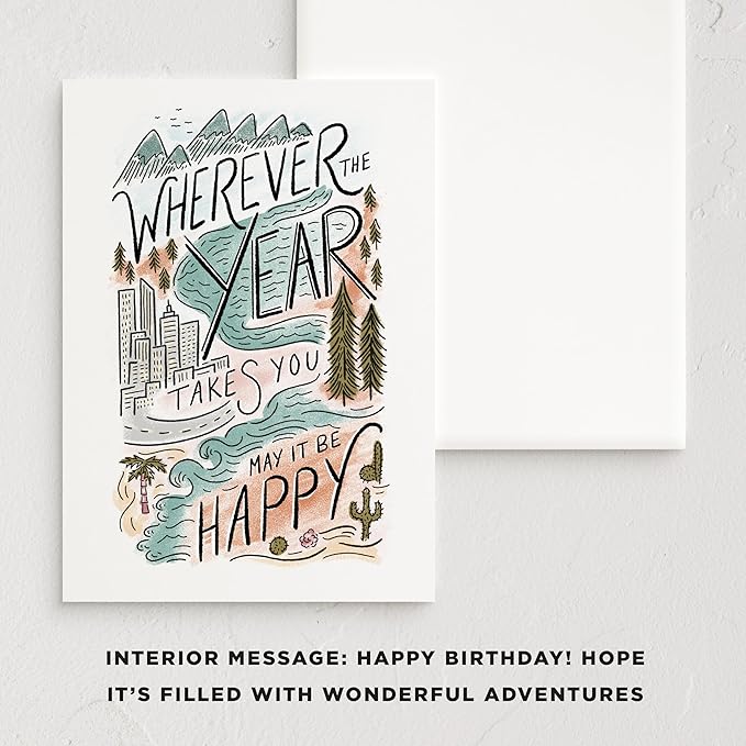 Minted Birthday Greeting Cards Pack, Birthday Cards Variety Pack, Stylish & Curated Foldable Happy Birthday Cards with Envelopes, Blank & Messages Inside, Designed by Independent Artists, Set of 5