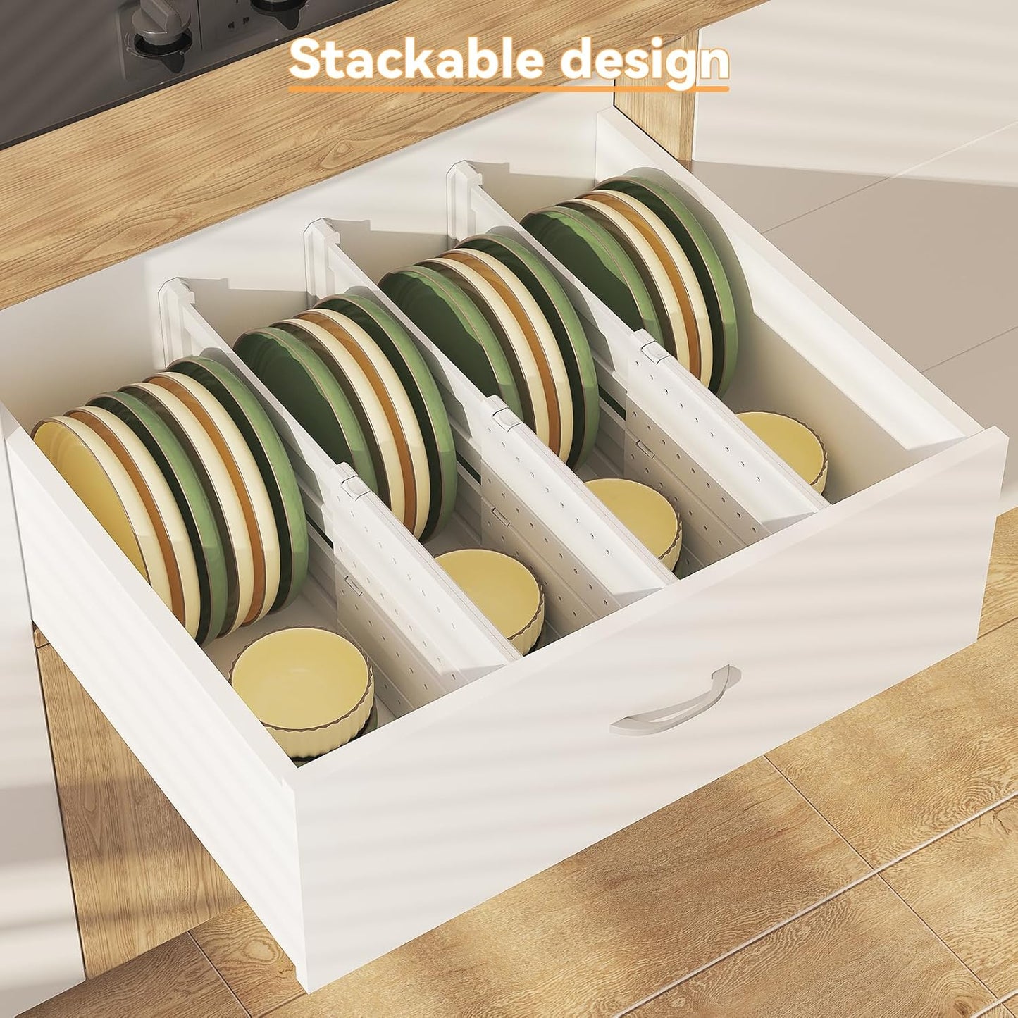 REBECAT 8 Pack Drawer Dividers for Clothes Adjustable Drawer Dividers 4" High Expandable from 11"-17" for Dresser Baby Clothes Bathroom Bedroom Kitchen and Office Storage，White