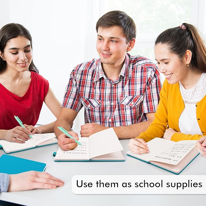 5 Pack Journal Notebook Bulk for School, Feela Hardcover Business Notebooks Classic Ruled Lined Journals with Pen Holder for Work Note Taking, with 5 Black Pens, 120 GSM, 5.1”x8.3”, A5, Teal