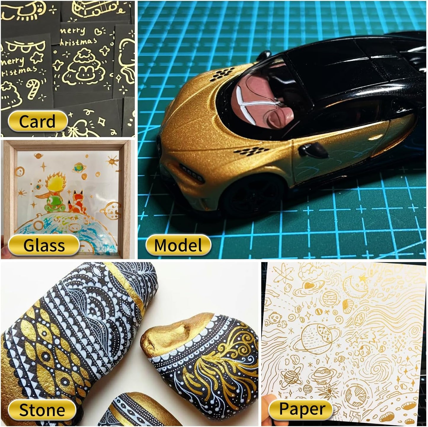 Gold Paint Pens Permanent Paint Markers 12 Pack Oil Based Markers, Quick Drying and Waterproof Marker Pen, Car Tire, Metal, Rock Painting, Wood, Ceramic, Plastic, Canvas, Mugs, Medium Tip