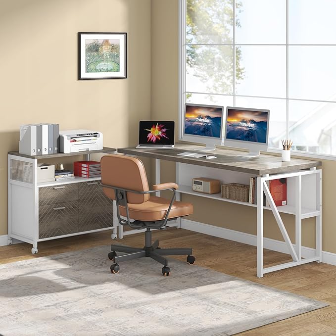 Tribesigns Modern File Cabinet with Drawers for Letter-Sized File and Door, Lockable lateral Filing Cabinet Printer Stand with Storage Shelves and with Rolling Caster for Home Office (Oak)