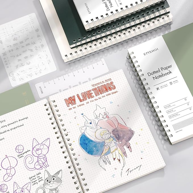 EMSHOI Spiral Notebook B5 Bullet Dotted Journal, Dotted Grid Notebook with 300 Pages, 100gsm Thick Paper, 7.48" × 10.15", Waterproof Softcover Notebook for School Work Writing - Light Green