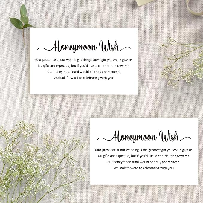 50 Honeymoon Wish Cards, No Gifts Request Wedding, Wedding Invitation Insert Cards, Honeymoon Fund Wish Cards (3.5" x 2")