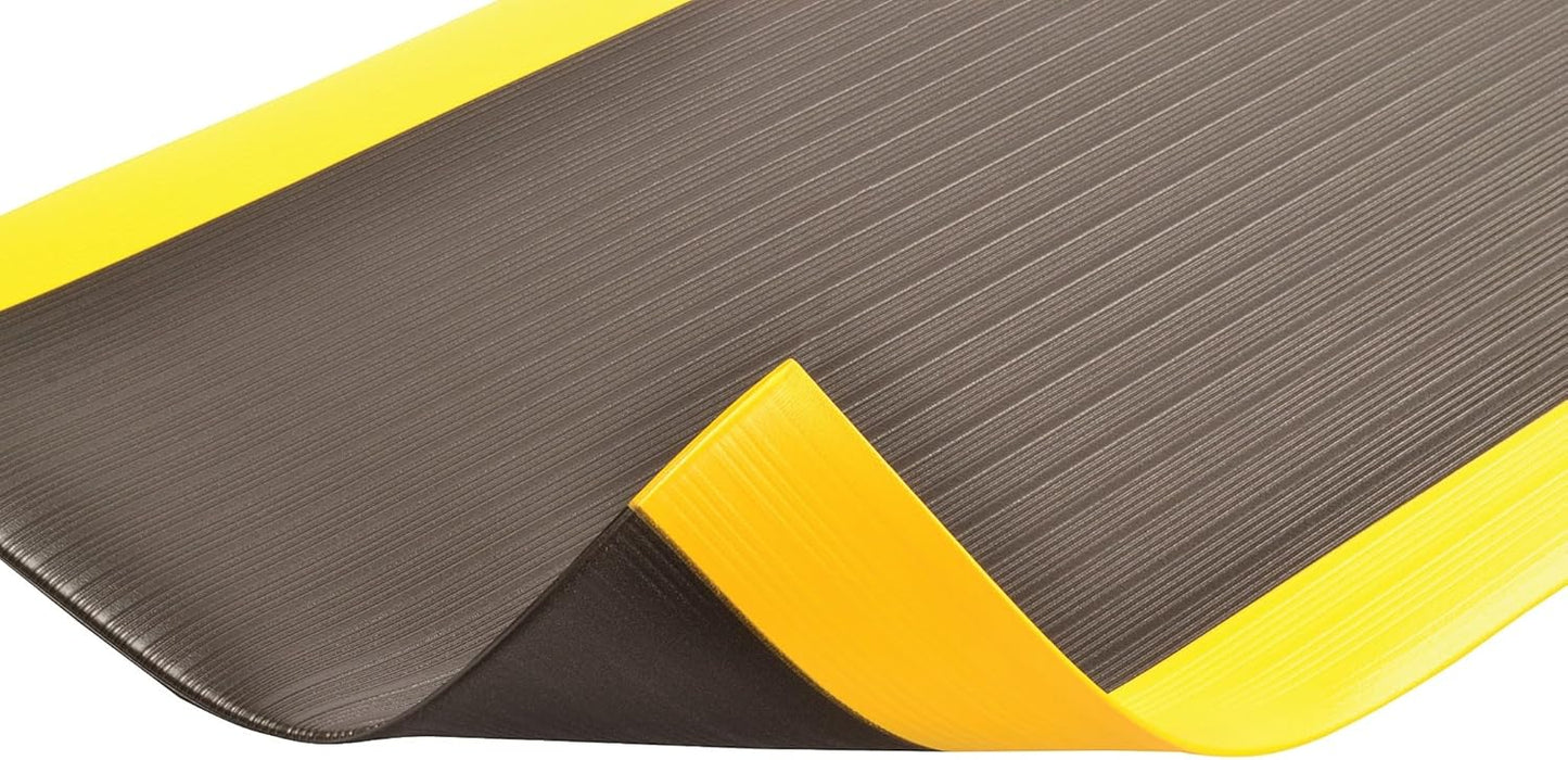 Notrax 410 Airug® 3' x 12' x 3/8" Anti Fatigue Mat, Enhanced Slip Resistance with Beveled Edges and Ribbed Surface, Ideal for Industrial and Commercial Workplaces, Black/Yellow, 410S3312BY