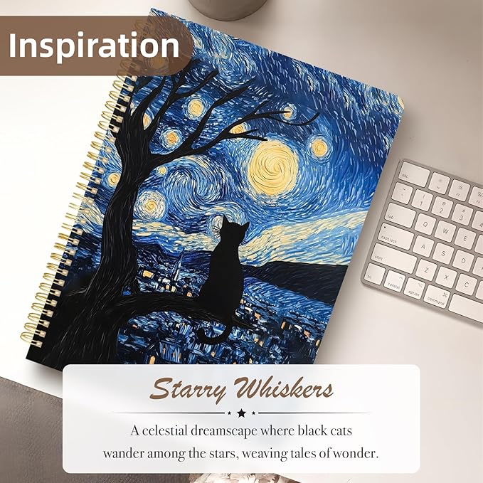 Cute Spiral Notebook journal A4 Aesthetic Pretty Design for Women Girls Kawaii with Pocket, 8.5 x 11 inch, Lined, Cat Galaxy