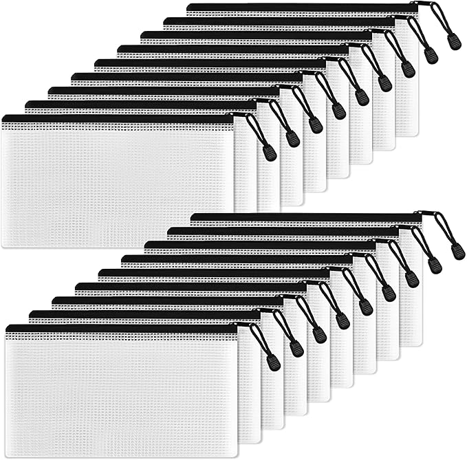 SUNEE Plastic Pencil Pouch 4.6x9.2 in (Black, 18 Packs), Small Storage Bags, Plastic Zip File Bags, for School Office Travel Storage