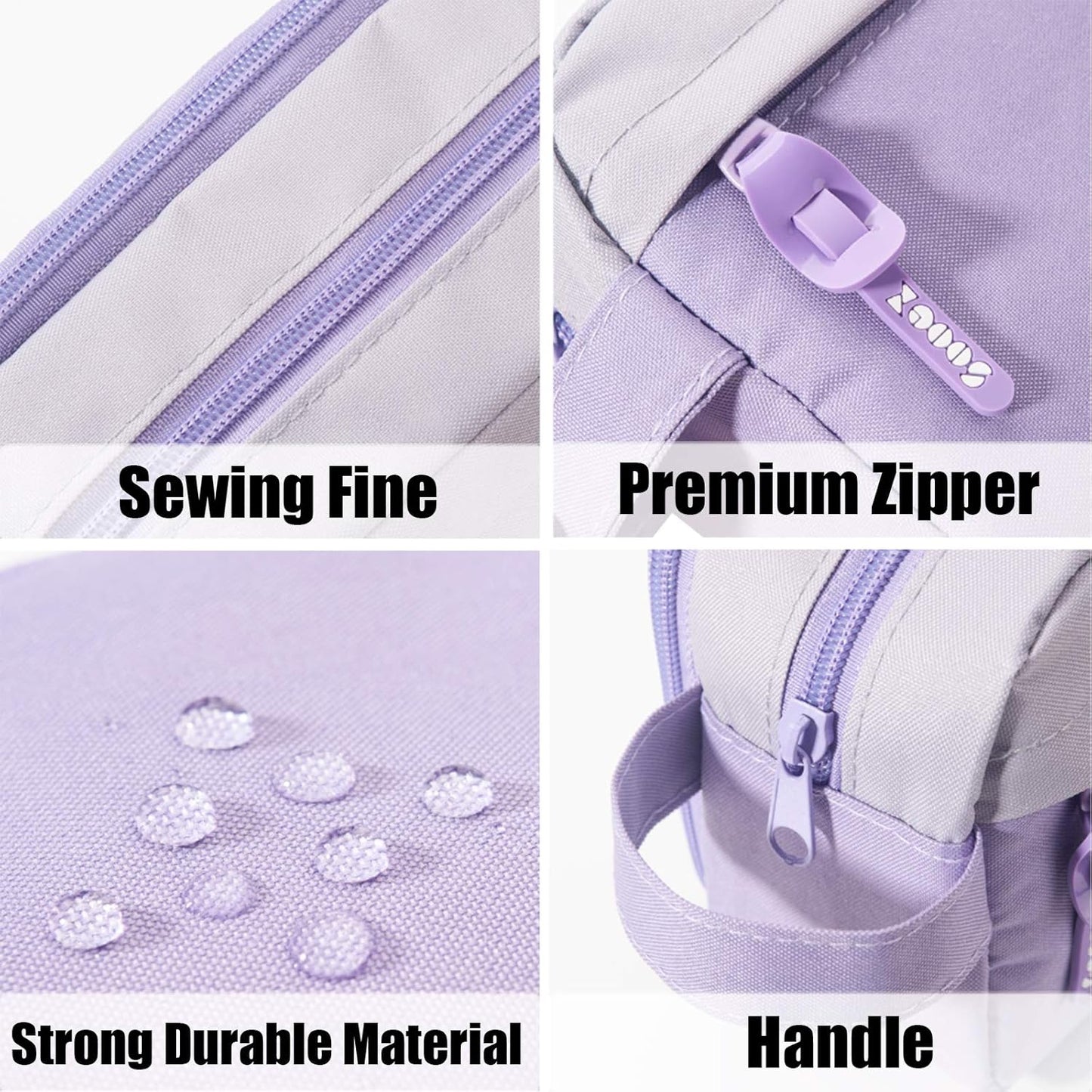 Sooez High Capacity Pencil Case, Big Pencil Bag Pouch Box Organizer Pen Case, Portable Journaling Supplies with Easy Grip Handle & Loop, Asthetic Supply for Girls Adults, Purple